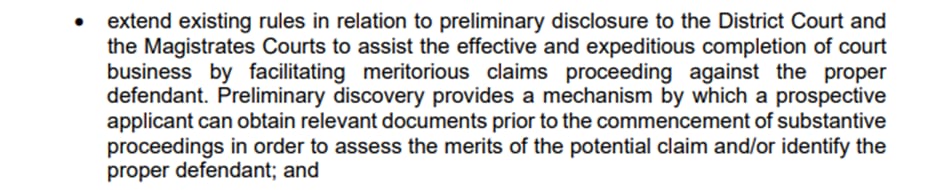 Explanatory note explaining the repeal allows preliminary disclosure in District and Magistrates Courts