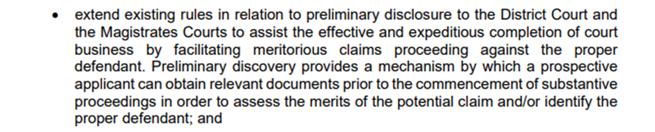 Explanatory note explaining the repeal allows preliminary disclosure in District and Magistrates Courts