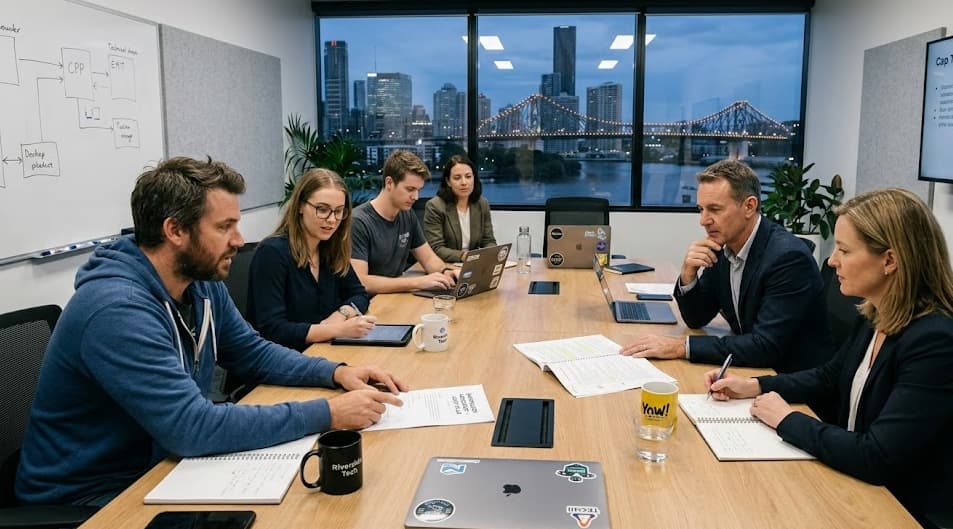 Business partners at a negotiating table working through a contract dispute
